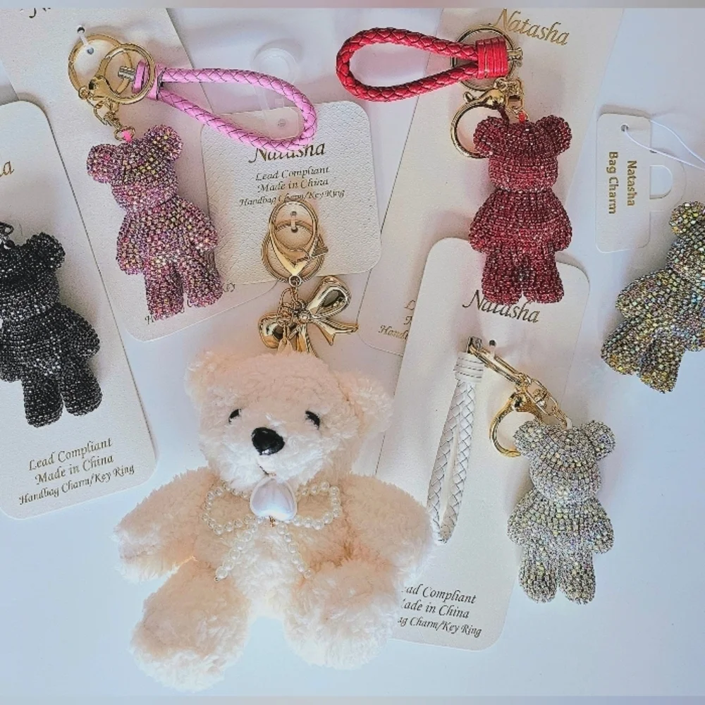 Sparkling bear Keychain Keyring Rhinestone Crystal Charms Cute Bag Pendant